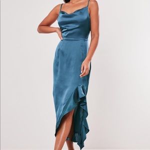Powder Blue Satin Midi Dress